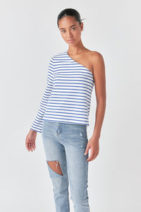 Voglio.us striped one-shoulder top in XS, stylish casual top with bold vertical stripes and asymmetric shoulder design.