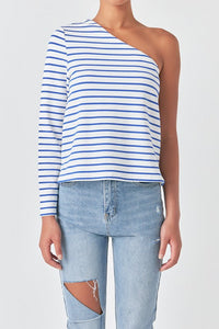 Voglio.us stripe one shoulder top in XS, featuring a stylish asymmetrical design and bold stripe pattern on soft fabric.