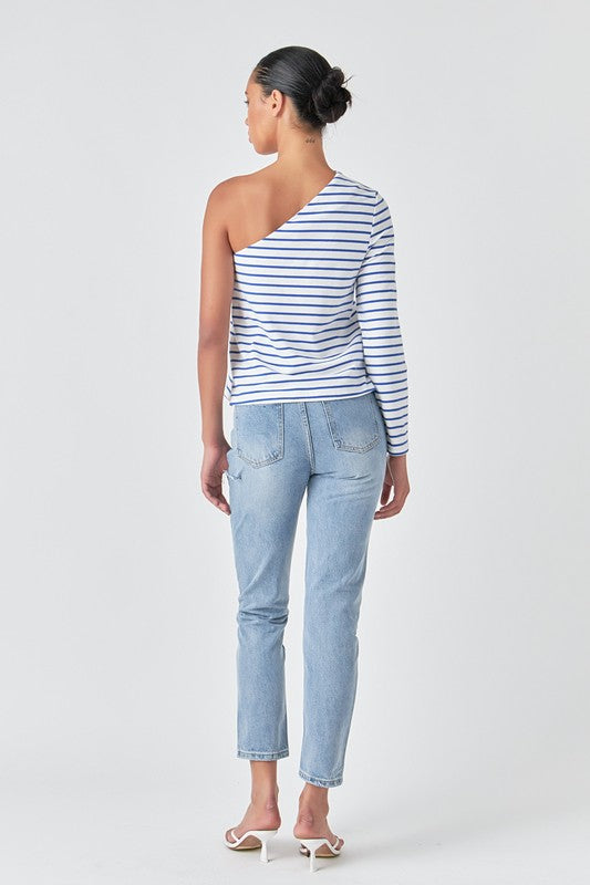 Voglio.us stripe one-shoulder top in XS with bold vertical black and white stripes, stylish and trendy women’s fashion top.