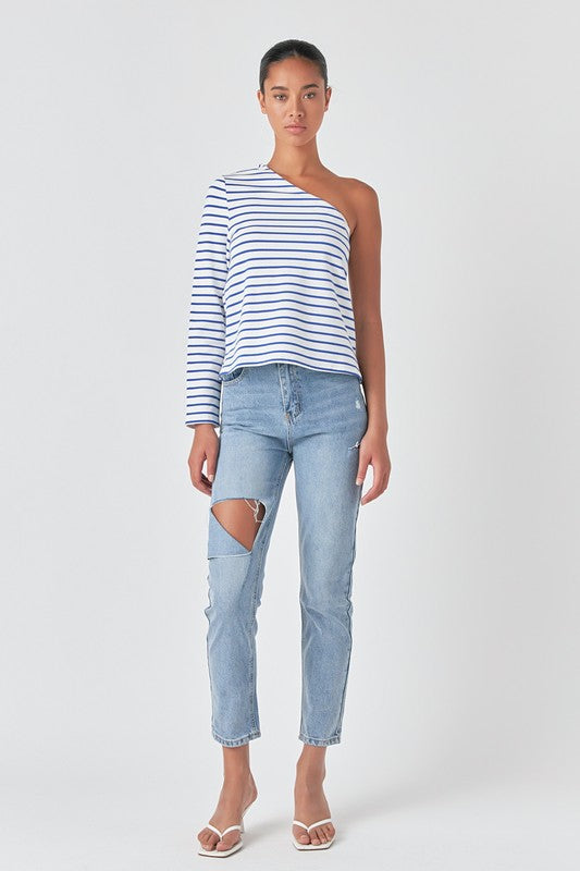 Voglio.us stripe one-shoulder top in XS, featuring a stylish asymmetrical design and bold stripe pattern.