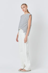Striped padded sleeveless top by voglio.us featuring bold horizontal stripes and a fitted design.