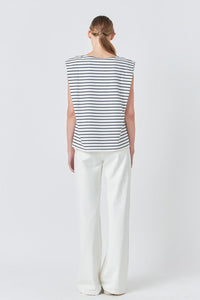 Striped padded sleeveless top by voglio.us with colorful horizontal stripes and a fitted design, shown on a white background.