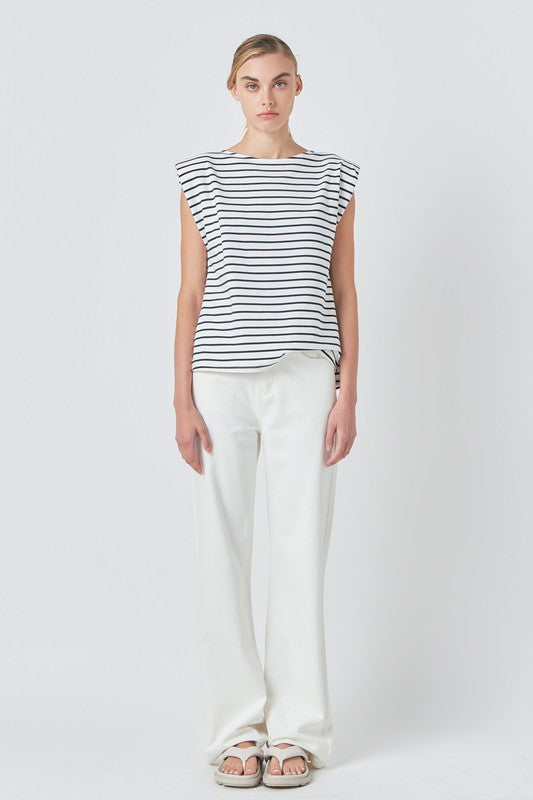 Striped padded sleeveless top from voglio.us featuring a fitted design and vibrant horizontal stripes.