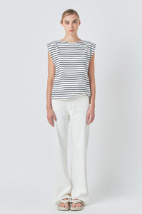 Striped padded sleeveless top from voglio.us featuring a fitted design and vibrant horizontal stripes.