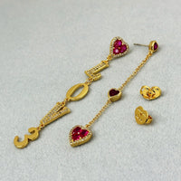 Wanita Store gold asymmetric love zircon earrings with romantic aura, high-grade design, and special interest style.