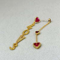 Wanita Store gold asymmetric love zircon earrings with romantic aura and high-grade design, featuring a unique special interest style.