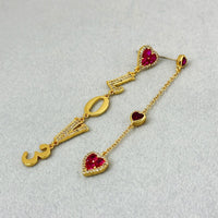 Wanita Store gold asymmetric love zircon earrings with romantic aura and high-grade design, featuring a unique special interest style.