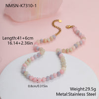 Natural stone handmade beaded bracelet and necklace set with Niemai design, fresh and sweet style for women.