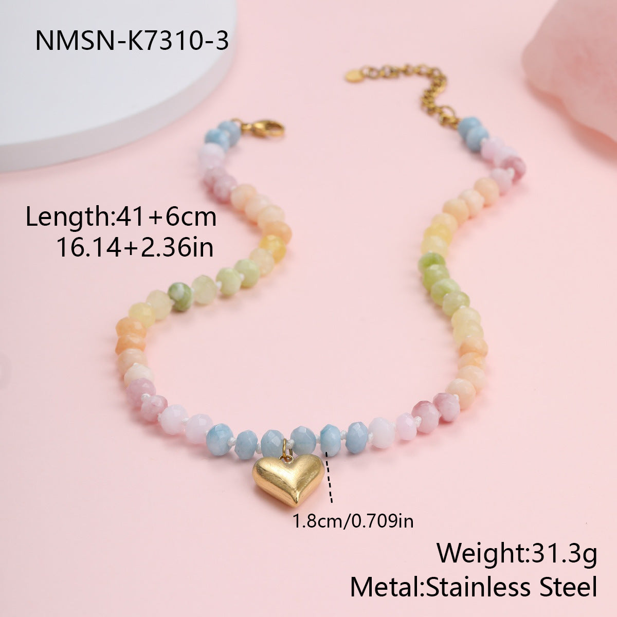 Handmade natural stone beaded bracelet and necklace set with Niemai design for women, featuring fresh and sweet beauty details.