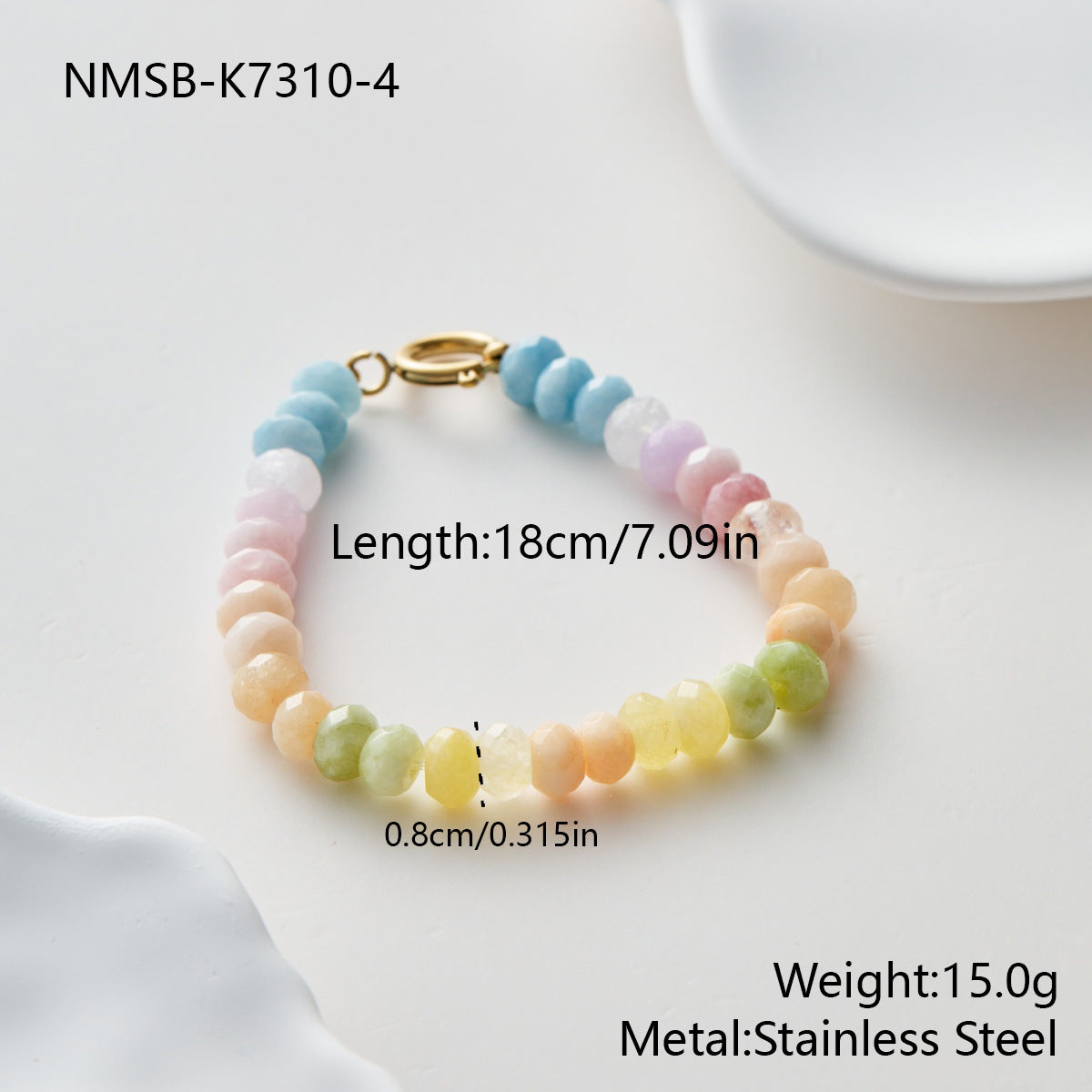 Natural stone handmade beaded bracelet and necklace set with Niemai design, fresh and sweet style for women.