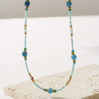 Blue natural stone beaded necklace for women featuring a court star design, lightweight, luxurious, and stylish.