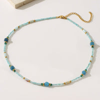 Blue natural stone beaded necklace for women with a court star design, featuring light luxury minority-style beads.