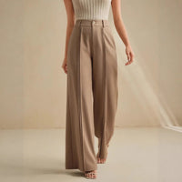 Women’s high waist wide-leg khaki suit pants with slim fit and drape, perfect for office wear, by Wanita Store.