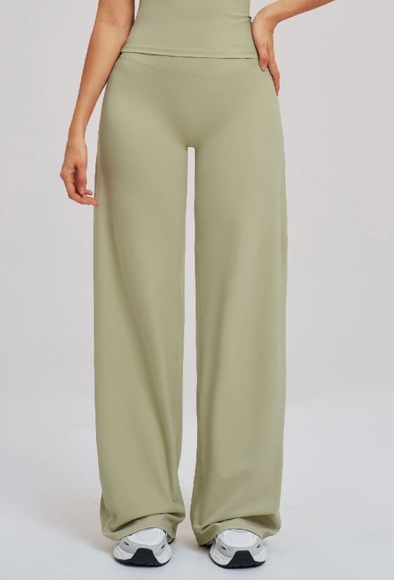 Black brushed casual wide leg pants with cross waist, loose fit, suitable for outdoor running and sports, by Wanita Store.