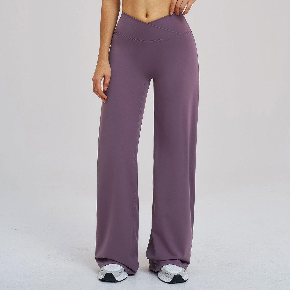 Black brushed casual wide-leg pants with cross waist, loose fit, suitable for outdoor running and sports, by Wanita Store.
