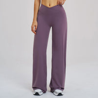 Black brushed casual wide-leg pants with cross waist, loose fit, suitable for outdoor running and sports, by Wanita Store.