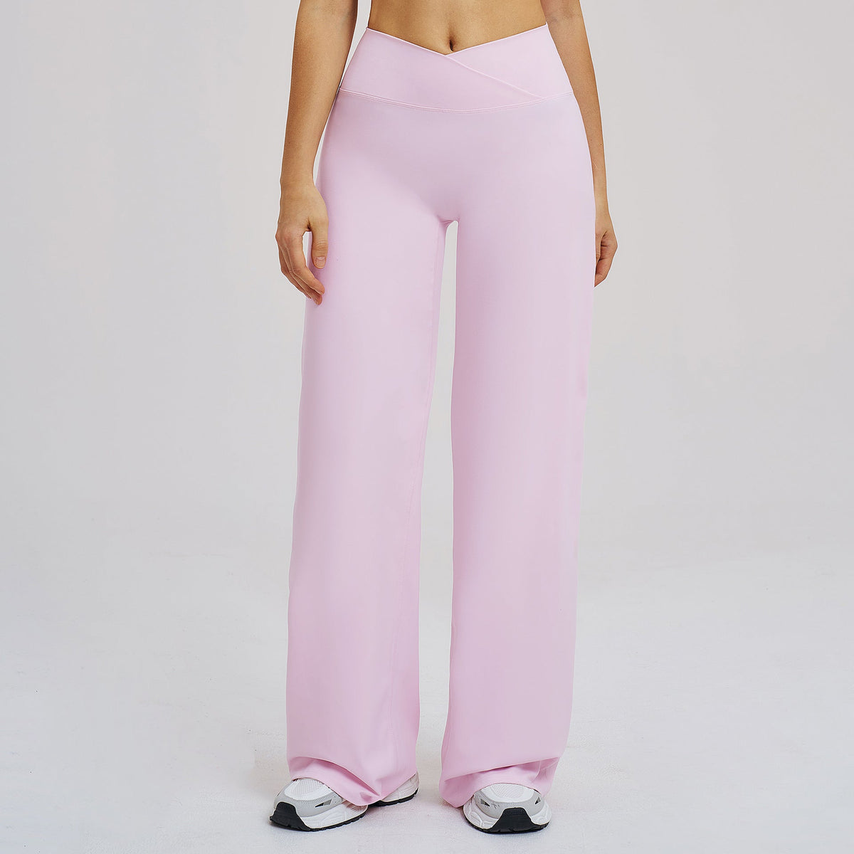 Black brushed casual wide-leg pants with cross waist, designed for outdoor running, sports, and relaxed outdoor activities.
