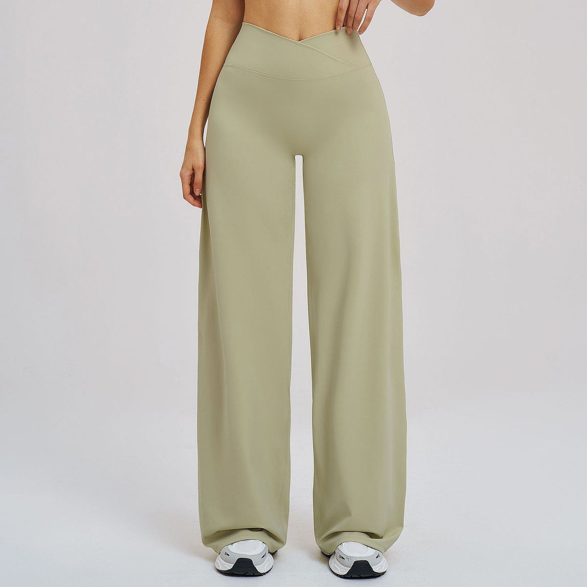 Black brushed casual wide-leg pants with cross waist, loose fit, suitable for outdoor running and sports by Wanita Store.