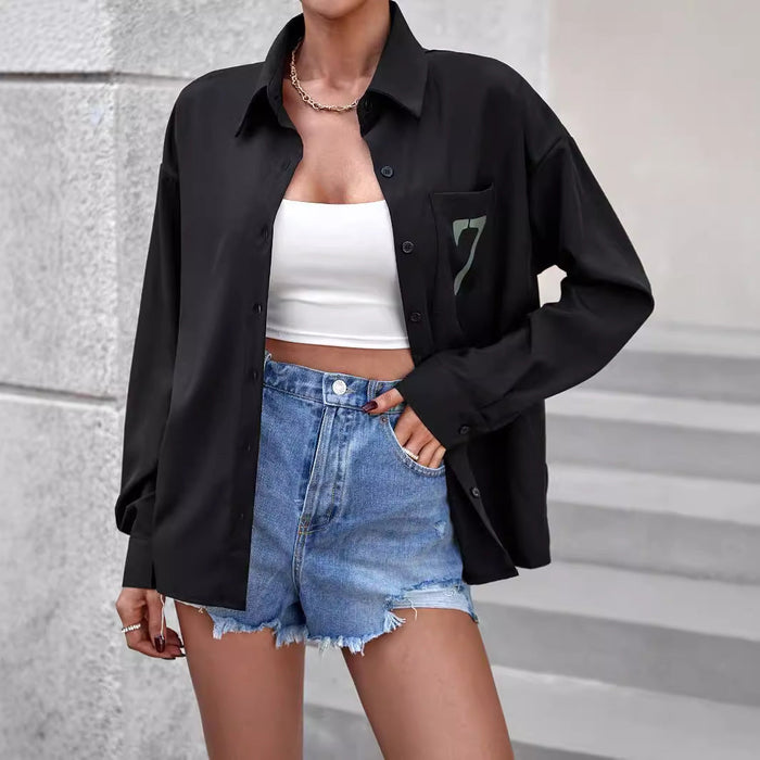 Black women's long sleeve office shirt from Wanita Store, stylish and professional clothing for women.