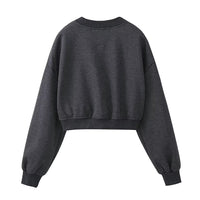 Dark grey women's sweatshirt with jewelry inlay, washed finish, casual autumn clothing by Wanita Store.