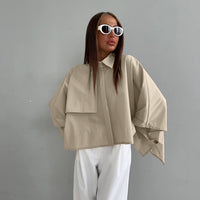 Khaki women's casual loose-fitting batwing sleeve cardigan shirt, spring niche design, Wanita Store clothing for women