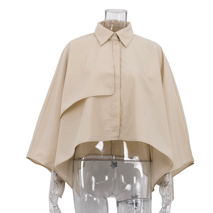 Casual khaki women's cardigan shirt with loose fit and batwing sleeves, spring niche design, ideal for relaxed women’s fashion.