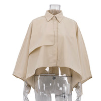 Casual khaki women's cardigan shirt with loose fit and batwing sleeves, spring niche design, ideal for relaxed women’s fashion.