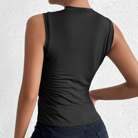 Black Wanita Store summer sleeveless milk silk vest with round neck, slim fit, and refined design for outdoor wear.