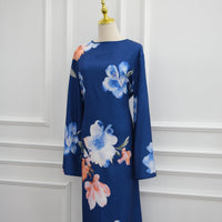 Watercolour Floral Washed-Crinkle Wide-Sleeve Maxi Dress(MS473)
