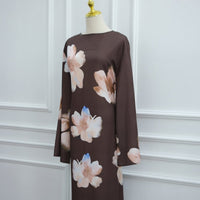Watercolour Floral Washed-Crinkle Wide-Sleeve Maxi Dress(MS473)