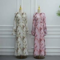 Watercolour Print Double-Layer Flared-Sleeve Maxi Dress(MS479)