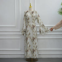 Watercolour Print Double-Layer Flared-Sleeve Maxi Dress(MS479)
