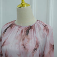Watercolour Print Double-Layer Flared-Sleeve Maxi Dress(MS479)