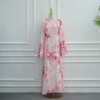 Watercolour Print Double-Layer Flared-Sleeve Maxi Dress(MS479)