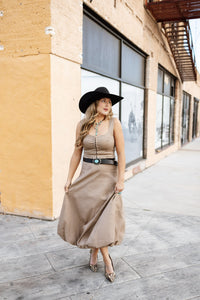 Western Vogue Boutique's Barstow Women's Skirt Set featuring a stylish top and matching skirt, displayed on a mannequin.