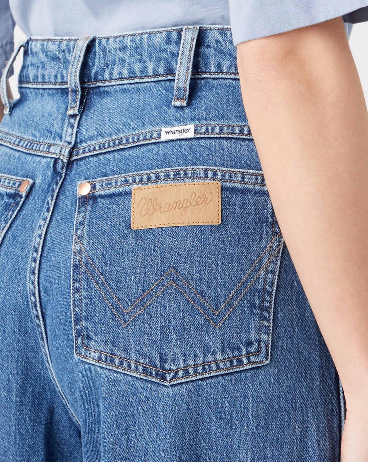 Women’s Wrangler jeans, Western Vogue Boutique bottoms, featuring classic denim fit and detailed stitching visible in the image.