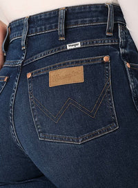 Wrangler Wild West Wonder Women denim bottoms with classic blue wash and stylish fit, displayed on a white background.