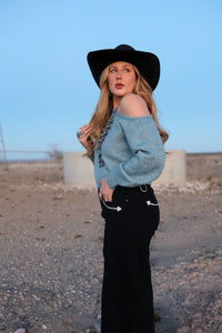 Black Lubbock Jeans from Western Vogue Boutique, showcasing fitted denim bottoms with classic five-pocket design.