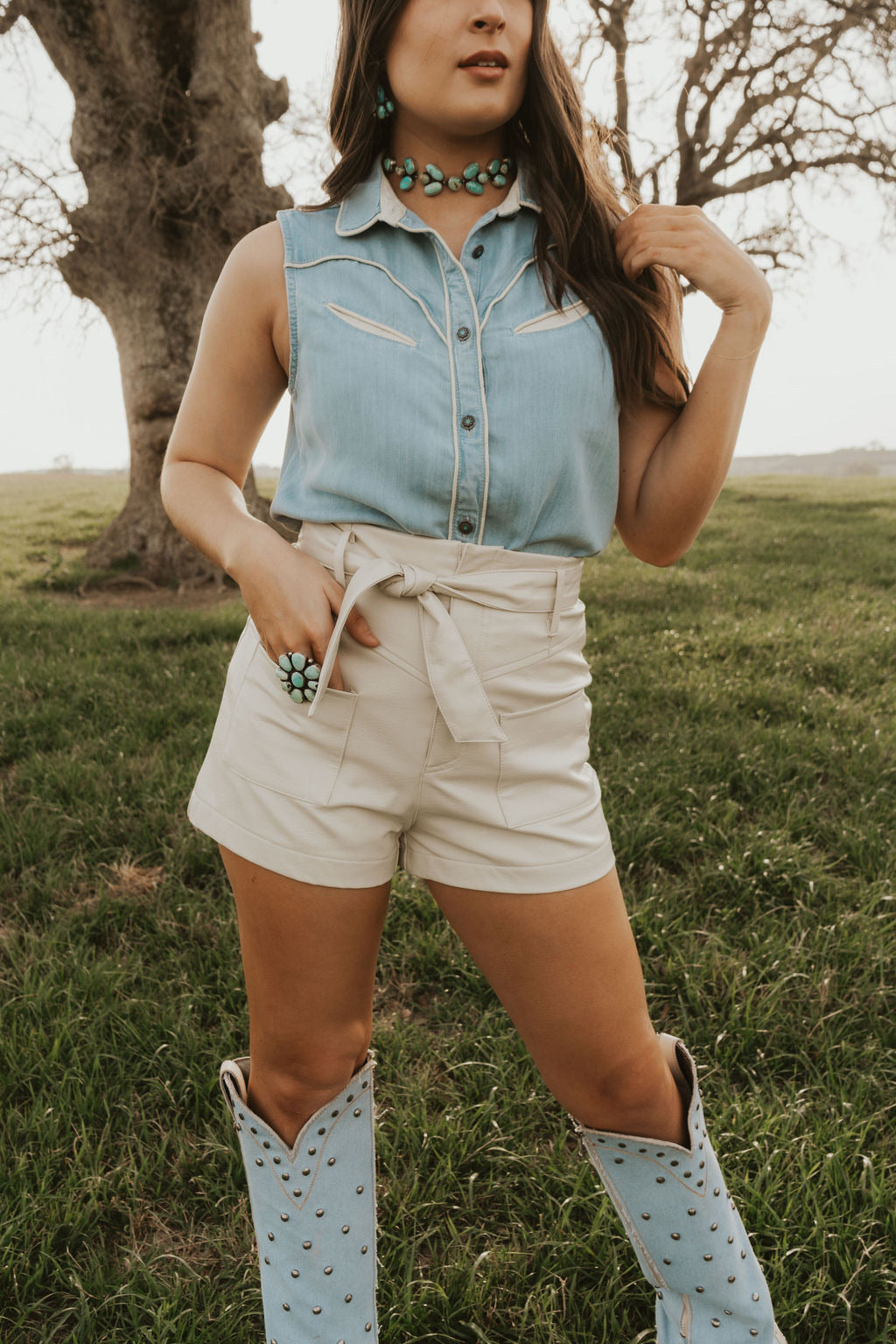 White creamy shorts from Western Vogue Boutique, styled as casual bottoms, with a comfortable fit and trendy design.