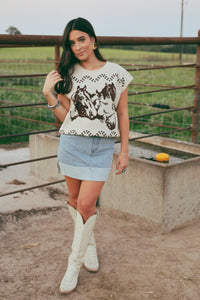 Western Vogue Boutique Thoroughbred sweater vest, stylish outerwear with a classic fit and textured knit design.