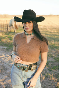 Western Vogue Boutique Bray Mocha Women's Summer Top, sleeveless blouse with relaxed fit and stylish neckline.