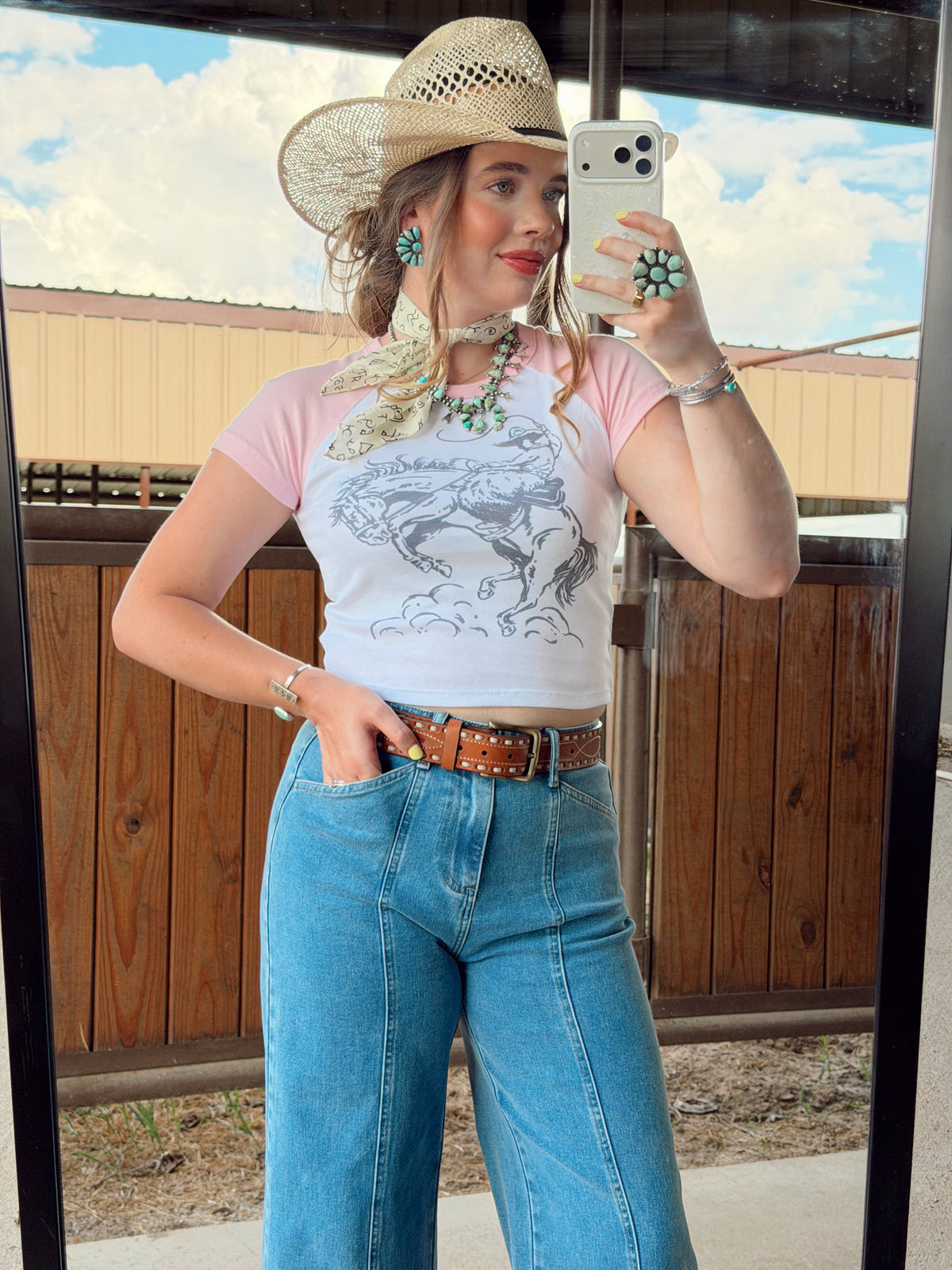 Western Vogue Boutique women's Cowboy Doodle T-shirt featuring a playful cowboy doodle design on a casual top.