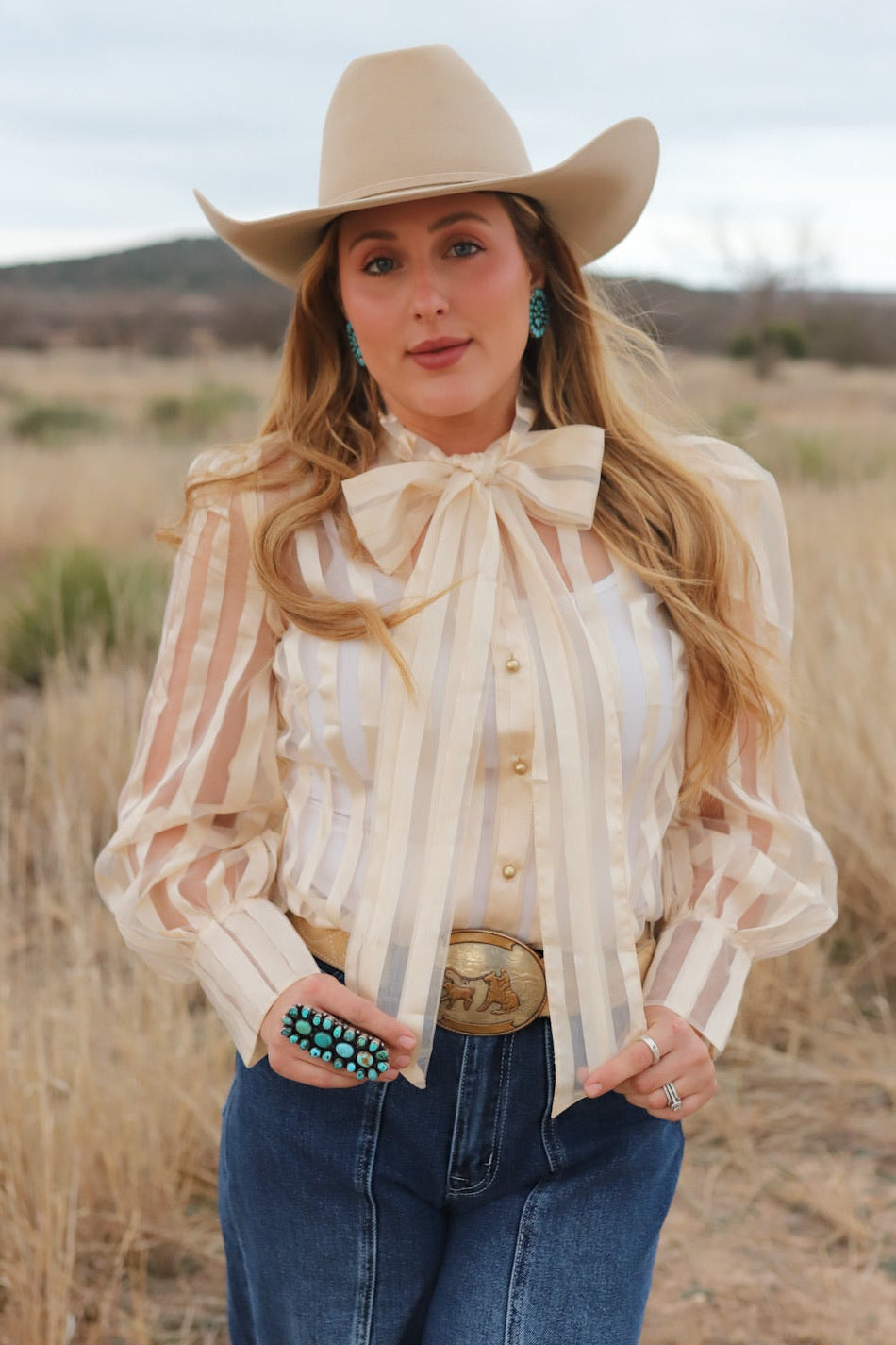Cream stripe bow summer top by Western Vogue Boutique, featuring a stylish design with a bow detail and lightweight fabric.