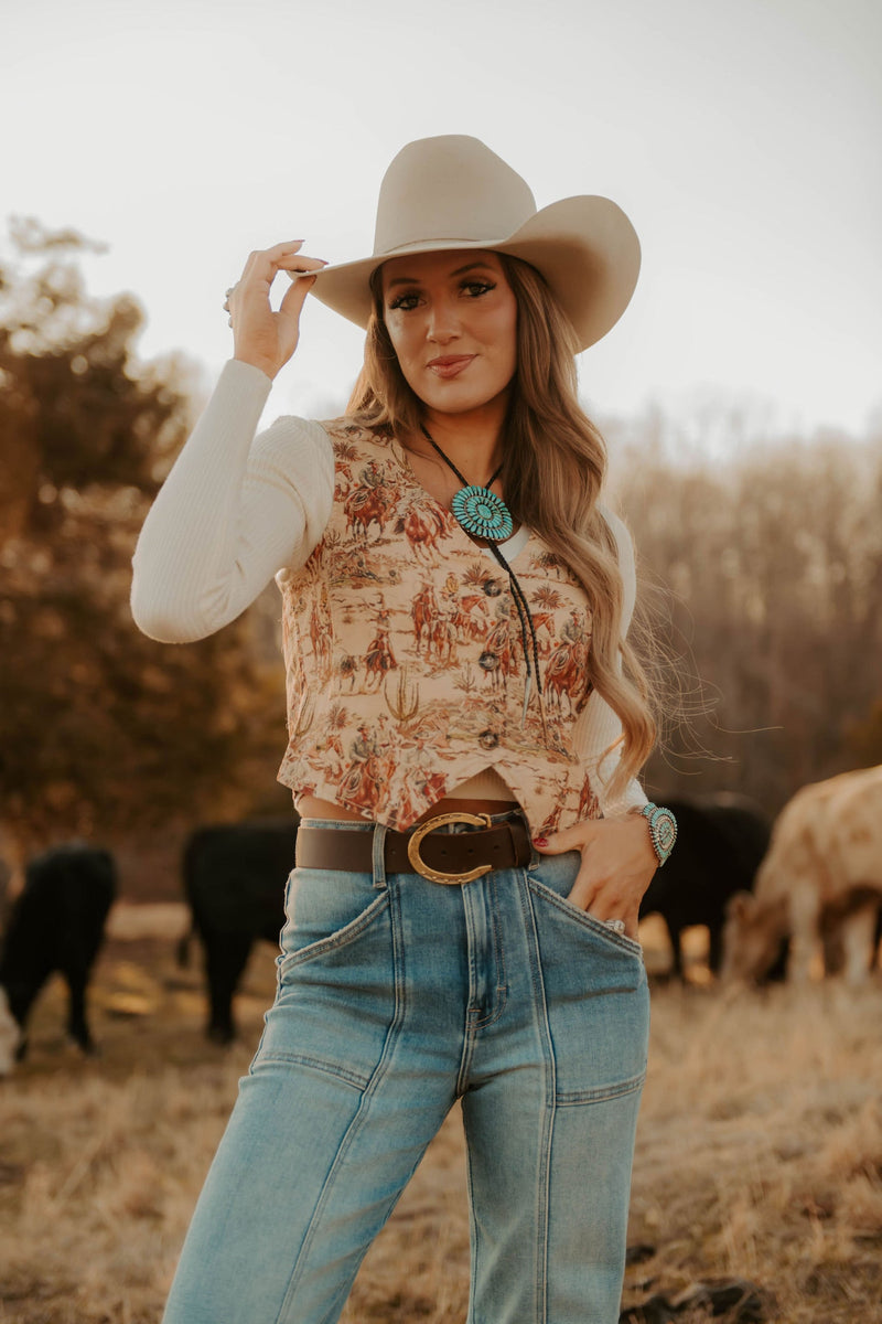Deadwood Women's vest by Western Vogue Boutique, stylish top featuring western-inspired design and tailored fit.