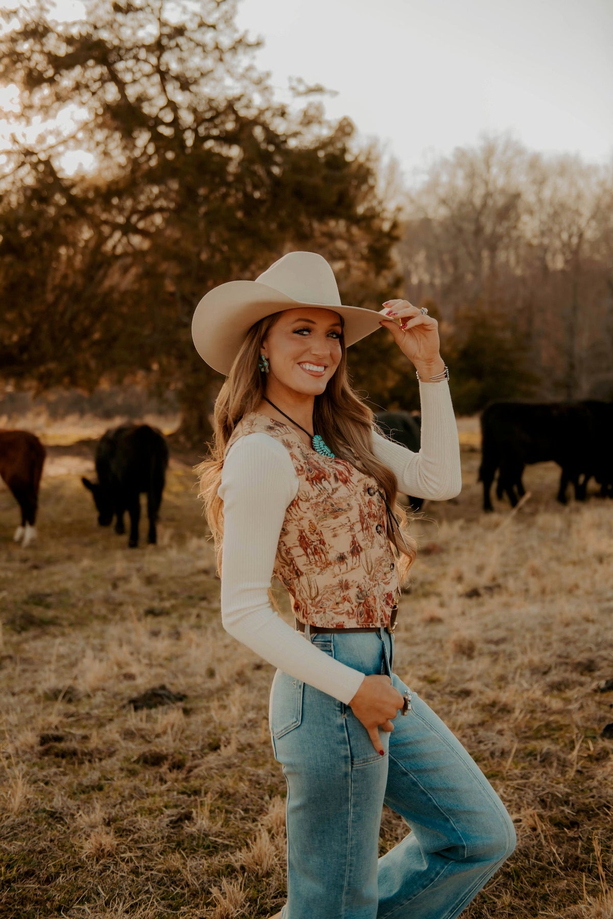 Women's Deadwood vest by Western Vogue Boutique featuring western-inspired design and button details.