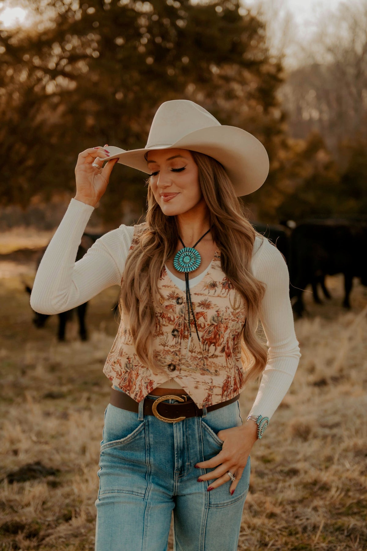 Deadwood Women's Western Vogue Boutique vest, stylish sleeveless top with fringe and western-inspired details, casual and trendy.