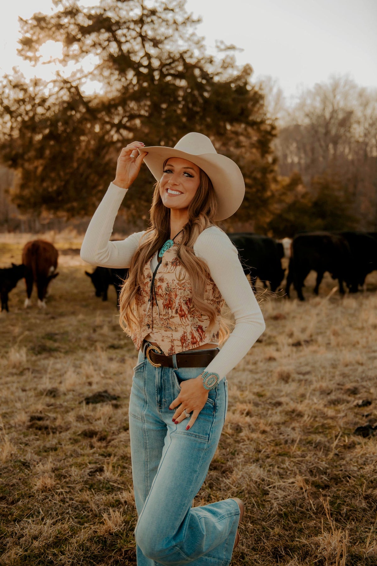 Women's Deadwood vest from Western Vogue Boutique, stylish top with Western-inspired details and a fitted silhouette.