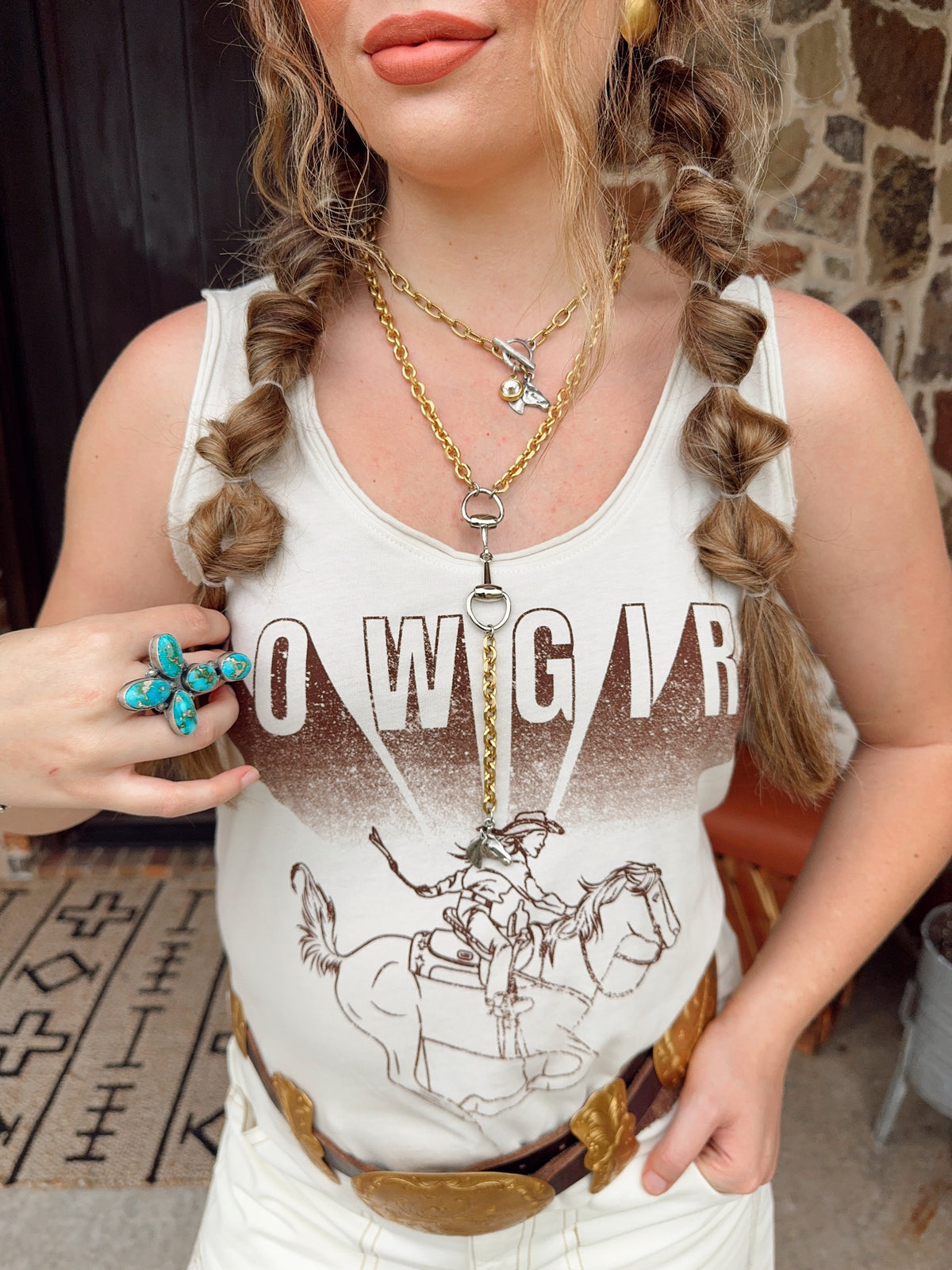 Western Vogue Boutique cowgirl tank top featuring a Western-inspired design, sleeveless style, and casual fit.