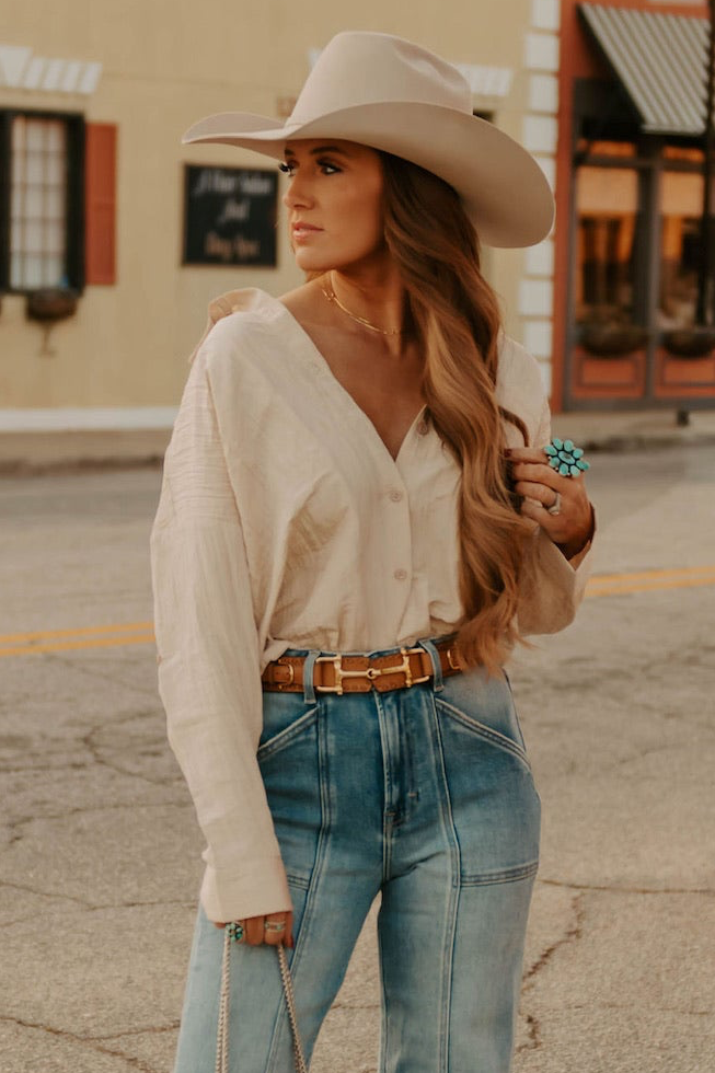 Ecru Tulsa Top from Western Vogue Boutique, featuring a stylish, casual blouse with a relaxed fit and soft fabric for everyday wear.