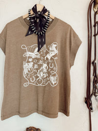 Western Vogue Boutique Western Icons T-Shirt, casual top with Western-inspired design, displayed flat on a neutral background.